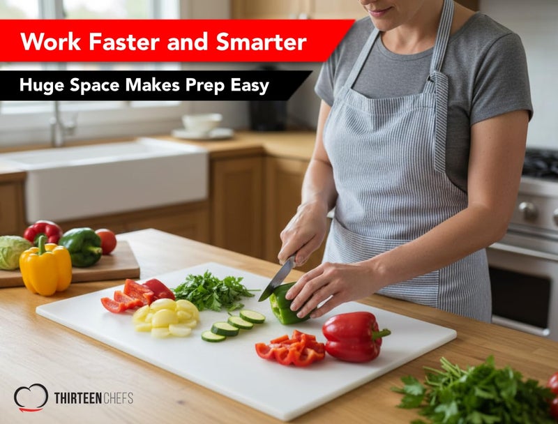 Thirteen Chefs Commercial Grade White Cutting Board - 24 x 18 x 0.5 Inch Extra Large, Superior HDPP Plastic is NSF Approved for Food Service and Kitchens - Image 4